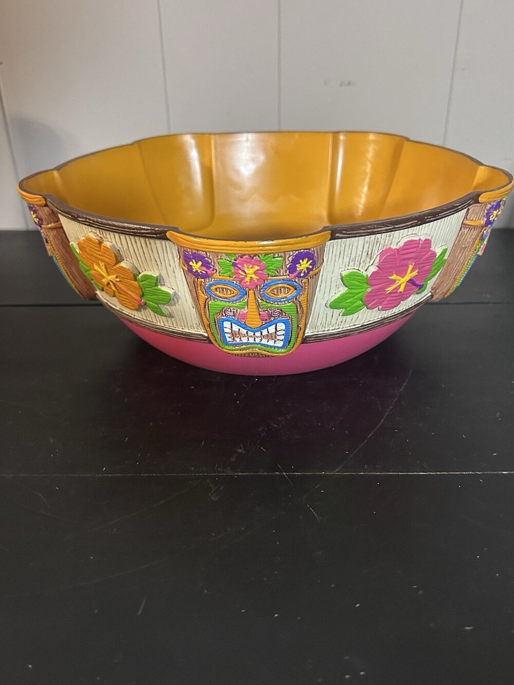 Amscan Large Colorful Plastic Serving Bowl Owl Floral Tropical Scalloped 10”
